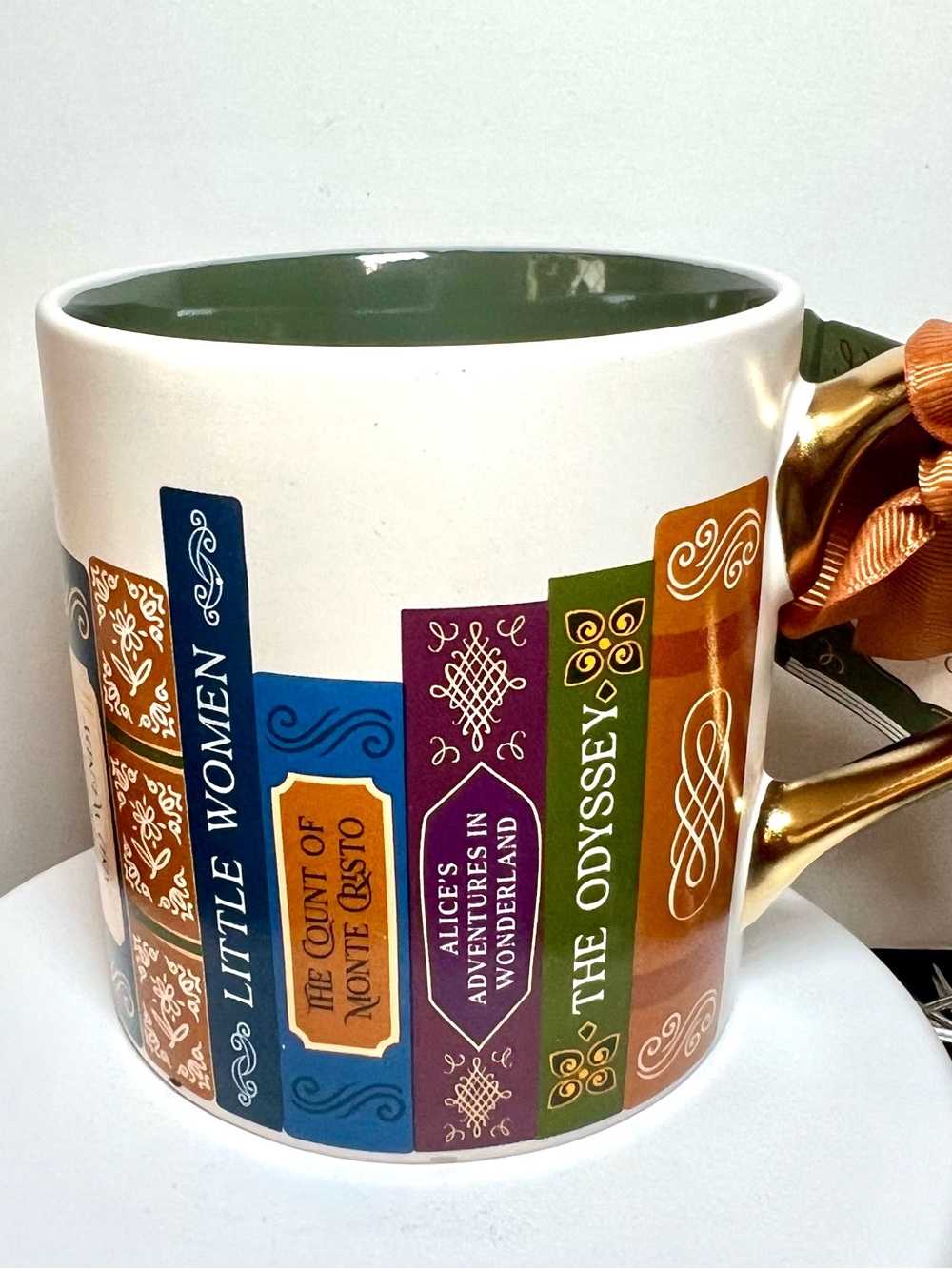 Classic Books Ceramic Mug Gold Handle Little Women Jane Eyre Treasure Island
